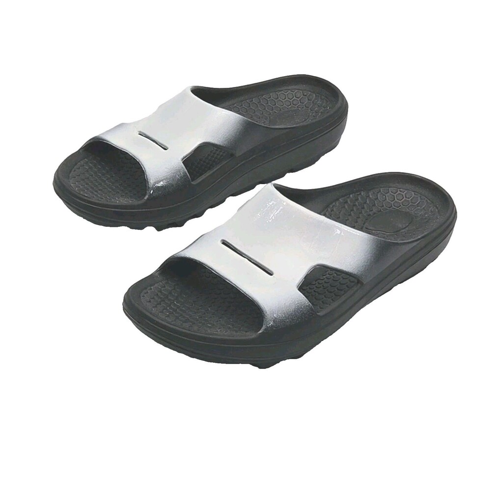 Spenco Orthotic Sandal Shoe Slide Black White Women Sz 9 Men Sz 8 Rubber Slip-On